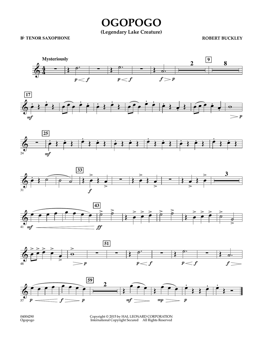 Ogopogo (Legendary Lake Creature) - Bb Tenor Saxophone Concert Band scores gallery preview page 1