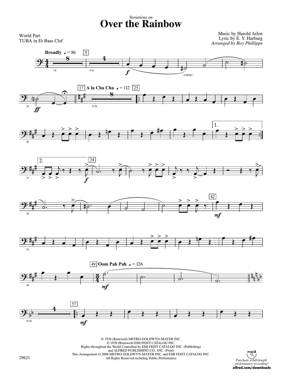 Over the Rainbow (from The Wizard of Oz), Variations on: (World Part) E-flat Tuba B.C.