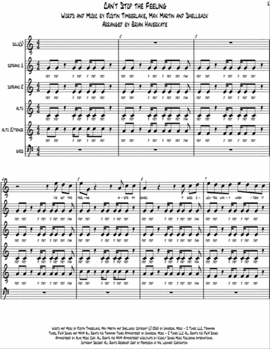 Can't Stop The Feeling from TROLLS 4-Part scores gallery preview page 1