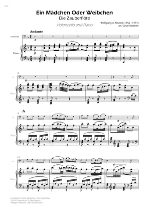 Ein Mädchen Oder Weibchen - Cello and Piano (Full Score)