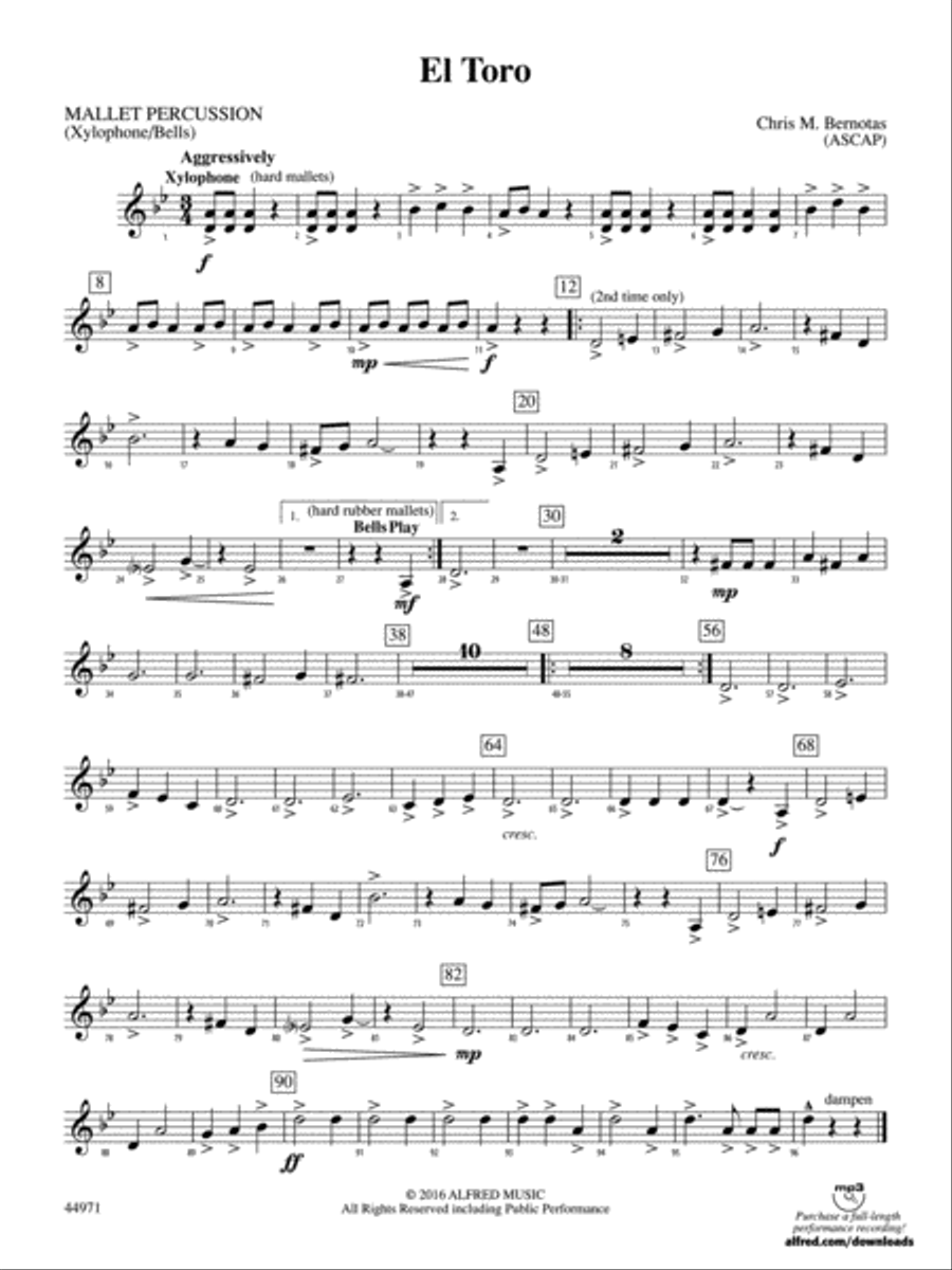El Toro: Mallets Concert Band scores gallery preview page 1