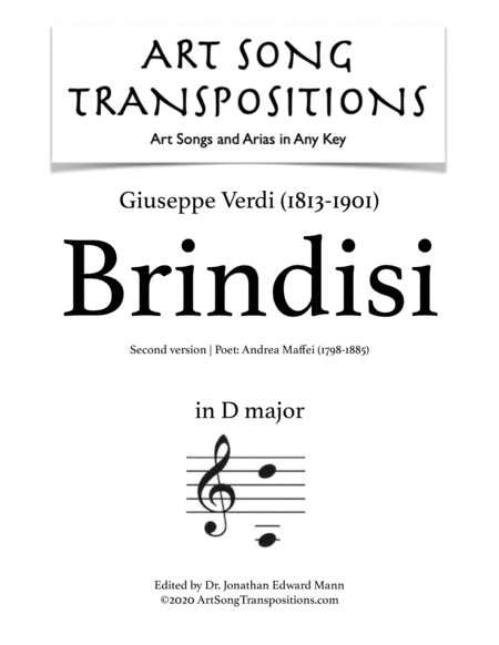 VERDI: Brindisi (second version, transposed to D major)
