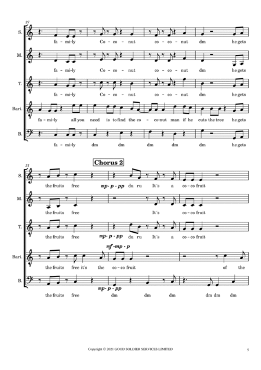 The Coconut Nut (the Coconut Song) 4-Part scores gallery preview page 5