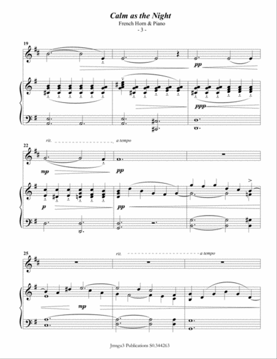 Bohm: Calm as the Night for French Horn & Piano Horn scores gallery preview page 3