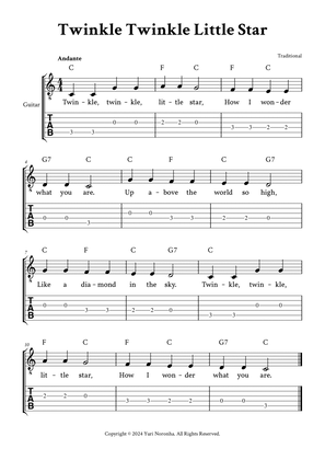 Book cover for Twinkle Twinkle Little Star - (C Major - with TAB, Lyrics, Chords)