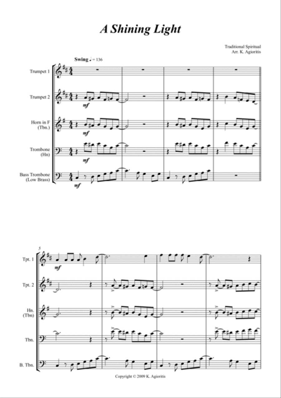 A Shining Light (This Little Light of Mine) - For Brass Quartet Brass Quartet scores gallery preview page 2