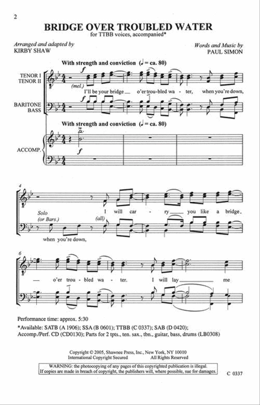 Bridge over Troubled Water TTBB scores gallery preview page 3