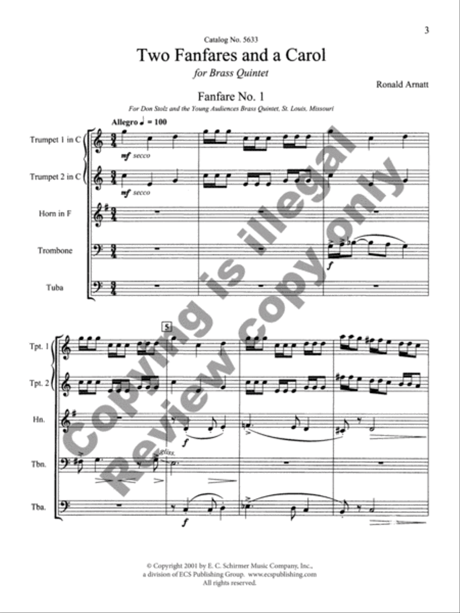 Two Fanfares and a Carol Brass Quintet scores gallery preview page 4
