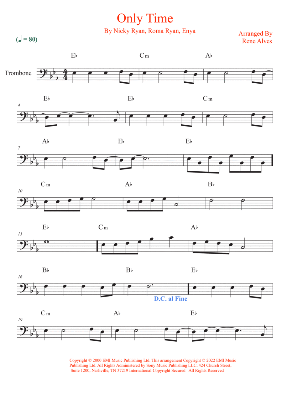 Only Time Trombone Solo scores gallery preview page 1