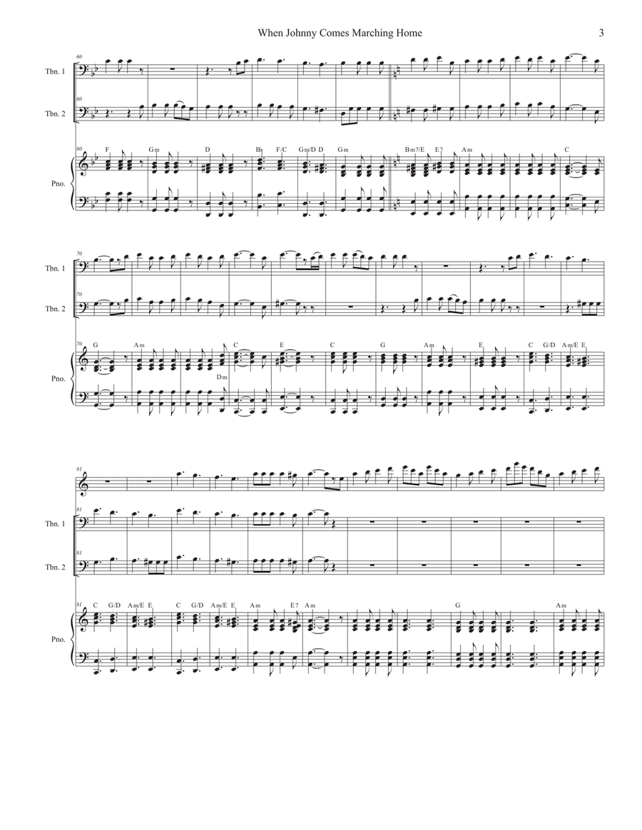 When Johnny Comes Marching Home (Trombone Duet) Trombone Duet scores gallery preview page 3