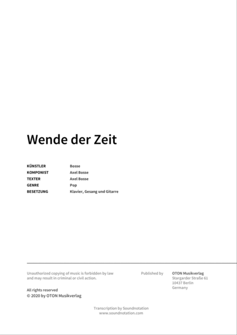 Wende der Zeit Piano, Vocal, Guitar scores gallery preview page 2