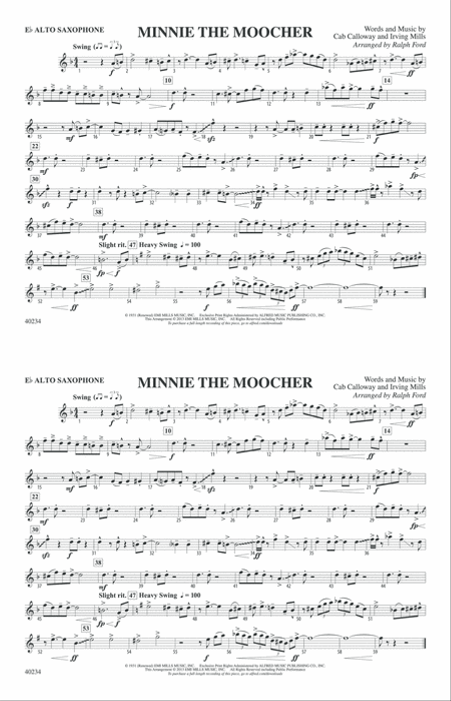 Minnie the Moocher: E-flat Alto Saxophone Marching Band scores gallery preview page 1