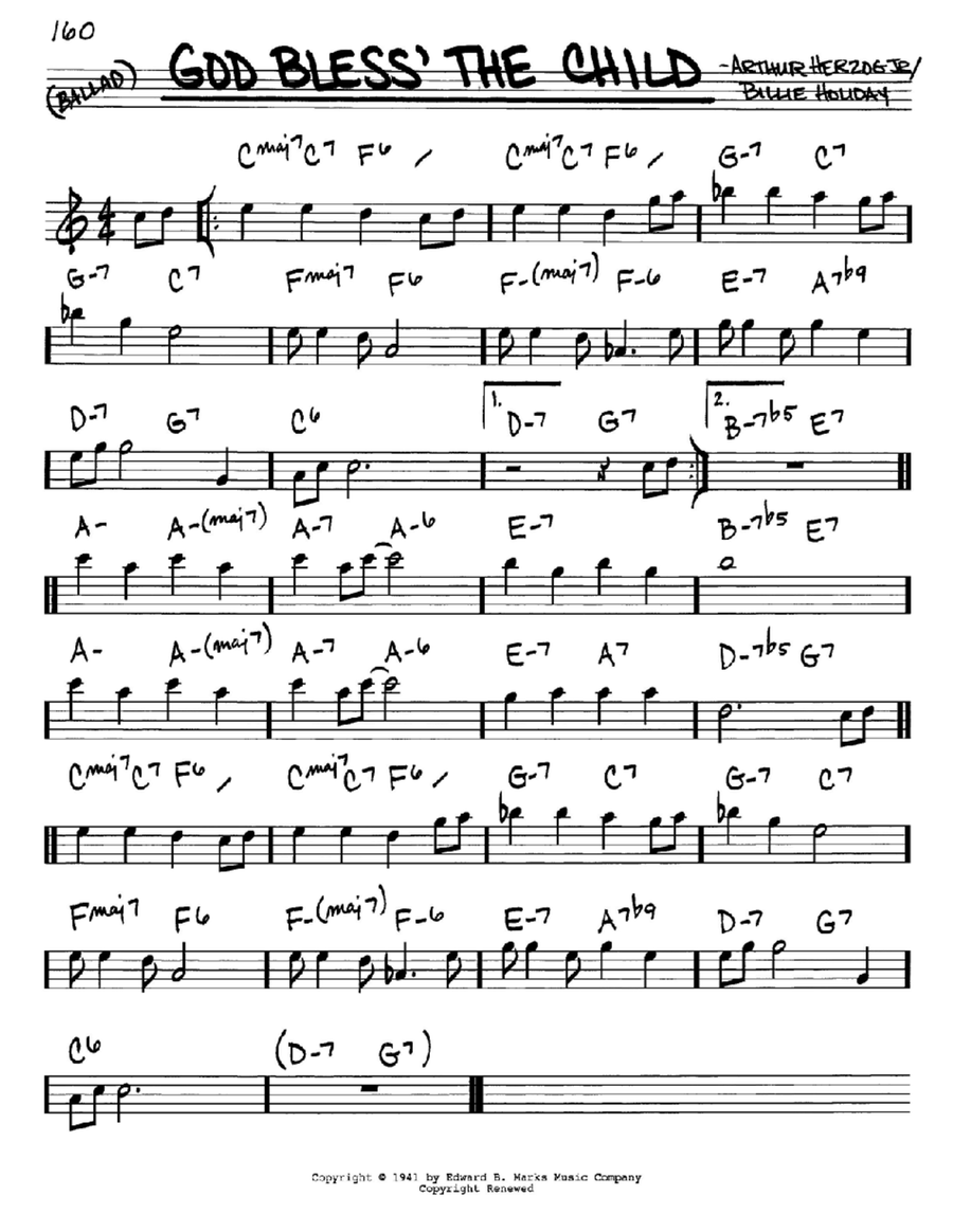 God Bless' The Child God Bless' The Child E-Flat Instrument scores gallery preview page 1