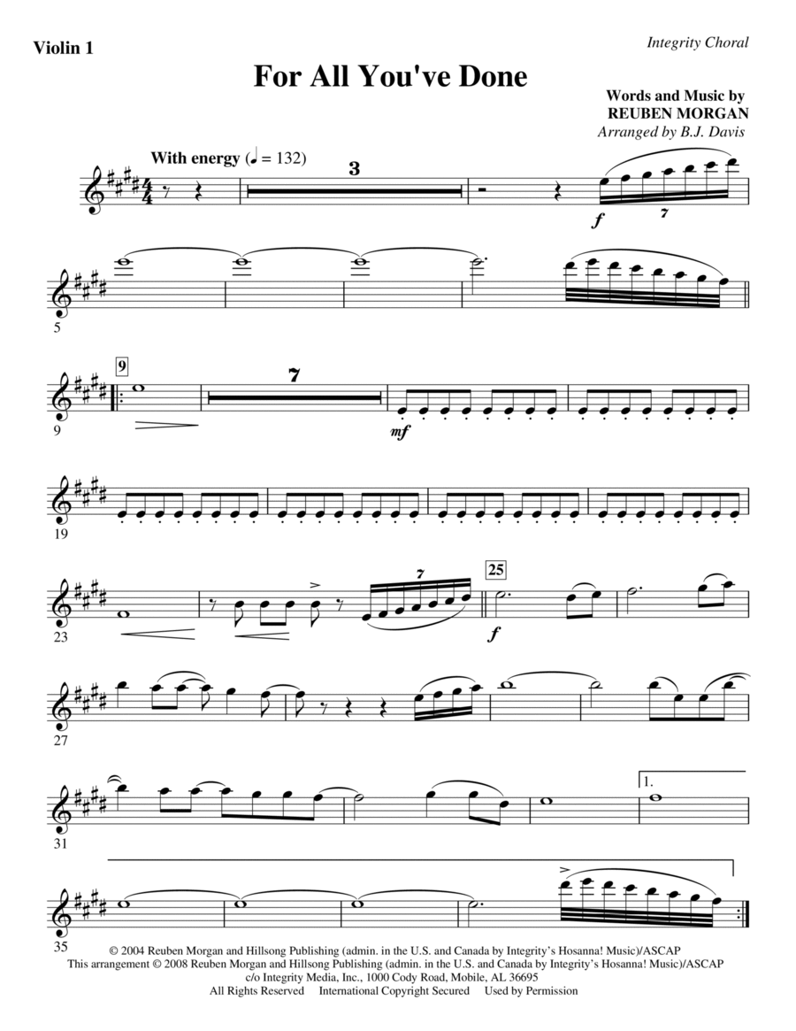 For All You've Done - Violin 2 Choir scores gallery preview page 1