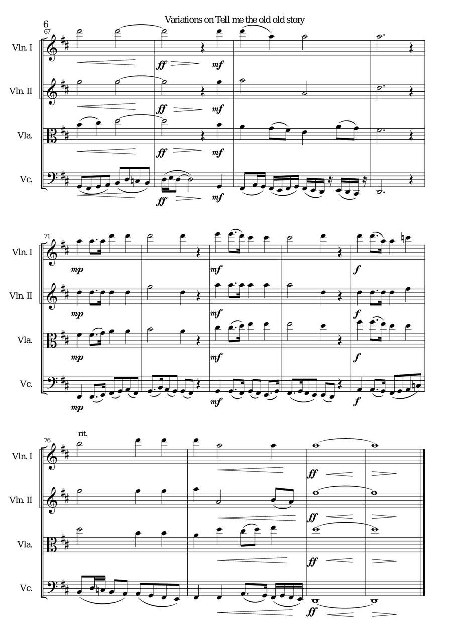 Variations on Tell me the Old Old Story for string quartet String Quartet scores gallery preview page 6