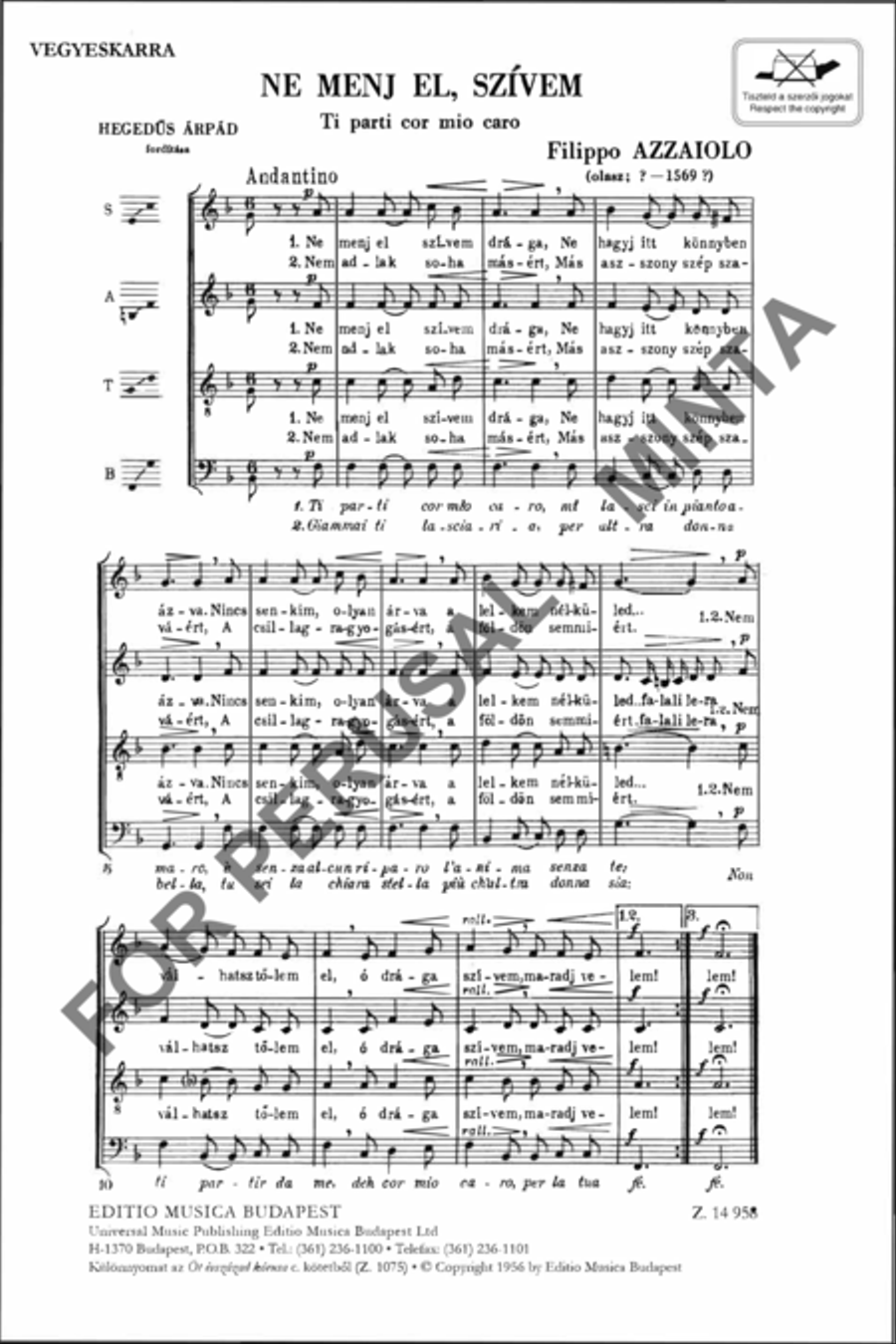 Ne menj el, szívem 4-Part scores gallery preview page 1