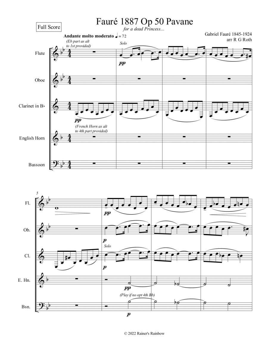 Book cover for Fauré 1887 Op 50 Pavane Quintet in G minor