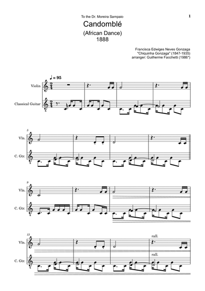 Chiquinha Gonzaga - Candomblé. Arrangement for Violin and Classical Guitar. Score and Parts image number null
