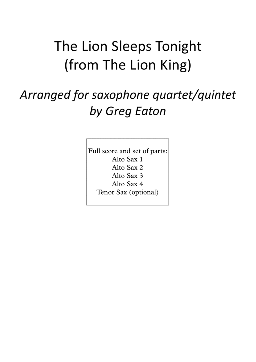 The Lion Sleeps Tonight Woodwind Quartet scores gallery preview page 1