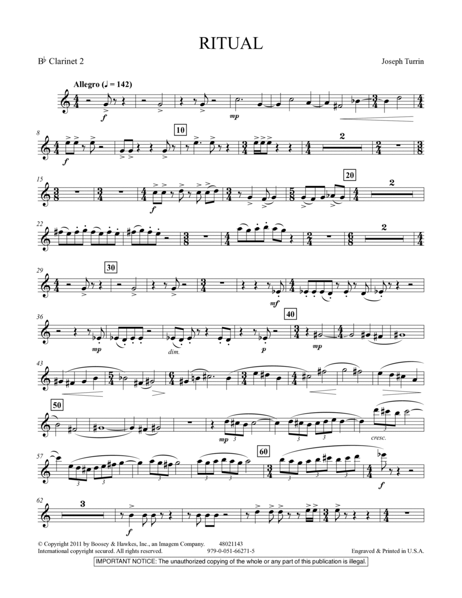 Ritual - Bb Clarinet 2 Concert Band scores gallery preview page 1