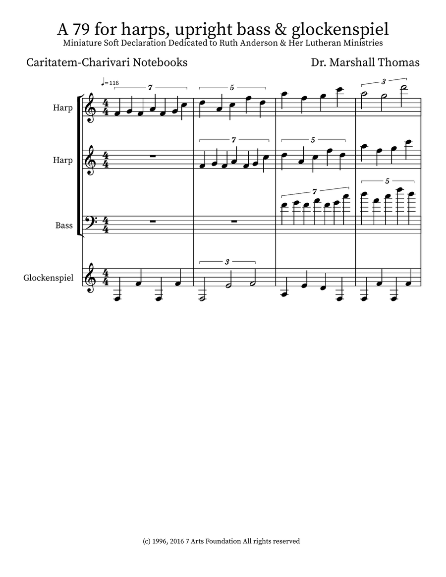 A 79 for harps, upright bass & glockenspiel Small Ensemble scores gallery preview page 1