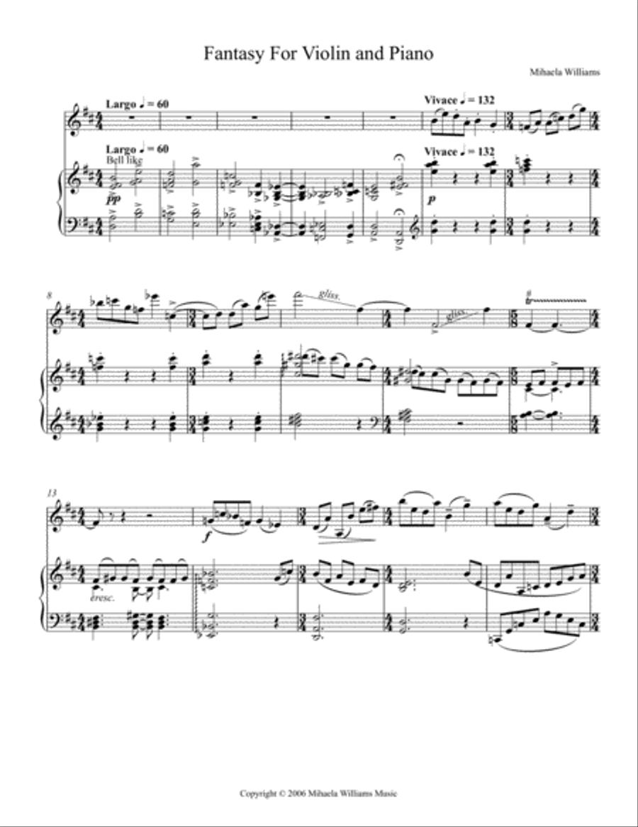 Fantasy For Violin and Piano Violin Solo scores gallery preview page 2