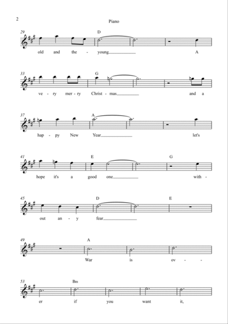 Happy Xmas (War Is Over) Easy Piano scores gallery preview page 2