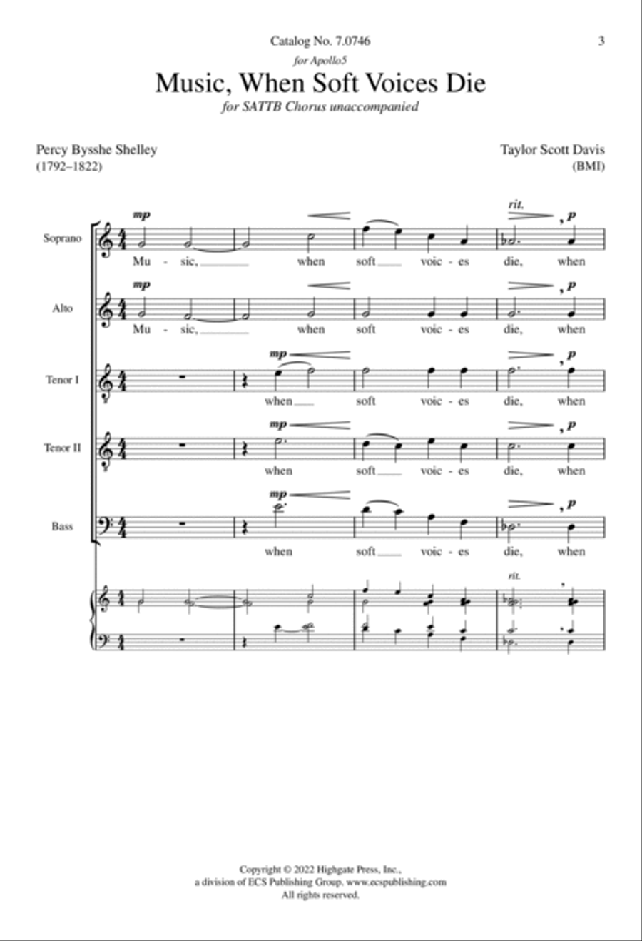 Music, When Soft Voices Die SATTB scores gallery preview page 3