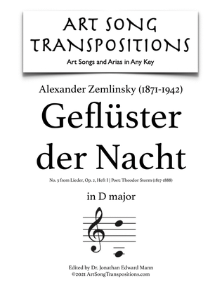 Book cover for ZEMLINSKY: Geflüster der Nacht, Op. 2 no. 3, Heft I (transposed to D major)