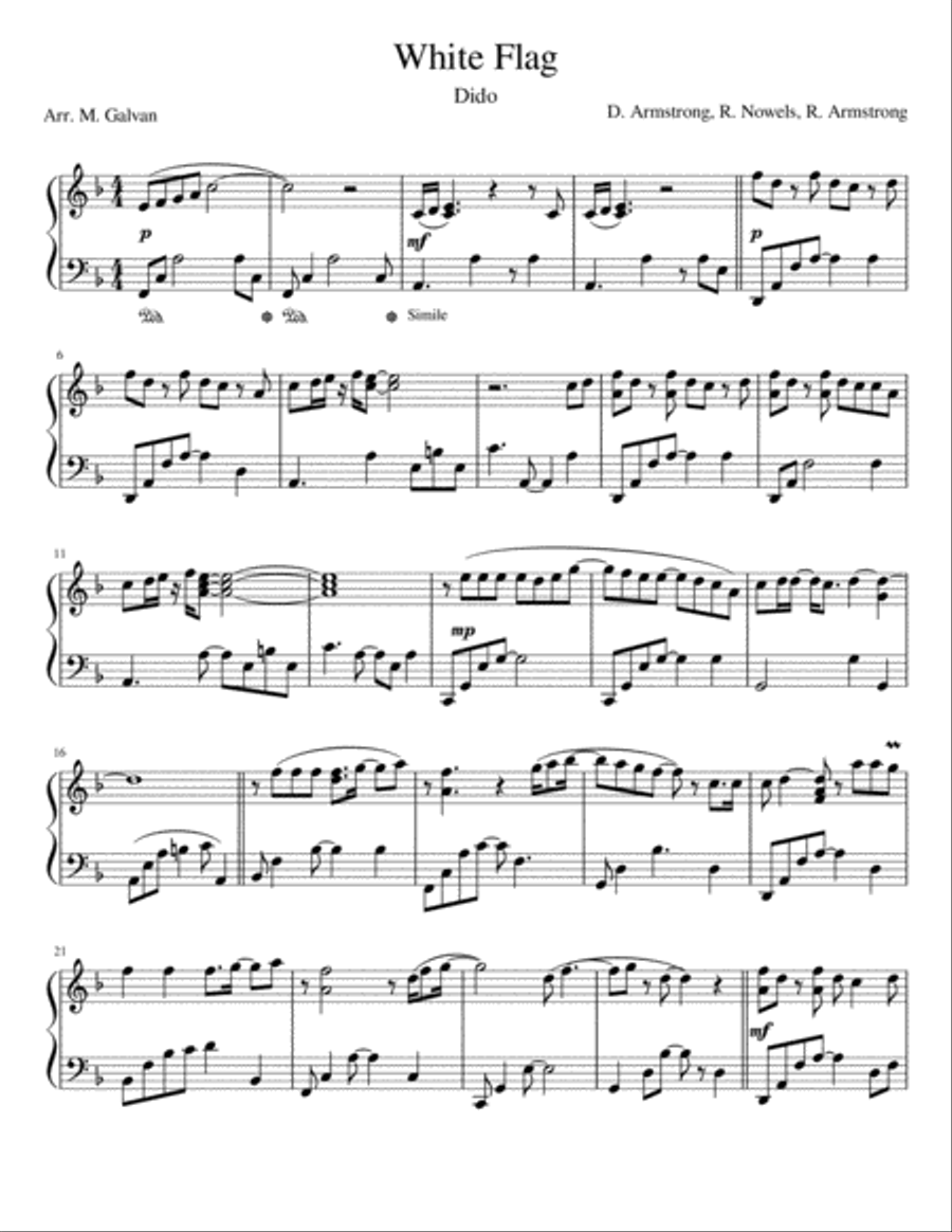 White Flag Piano Solo scores gallery preview page 1
