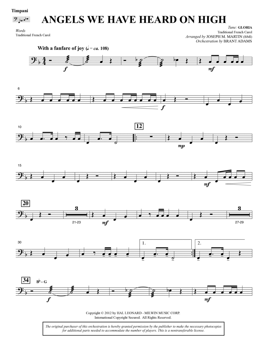 Angels We Have Heard On High (from Carols For Choir And Congregation) - Timpani