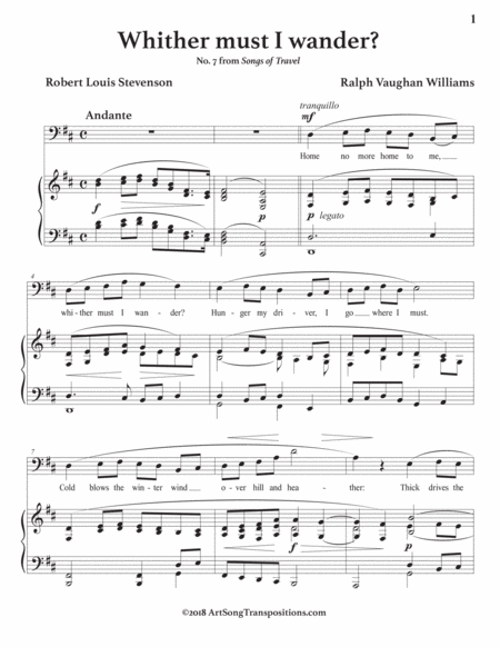 VAUGHAN WILLIAMS: Whither must I wander? (transposed to B minor, bass clef)