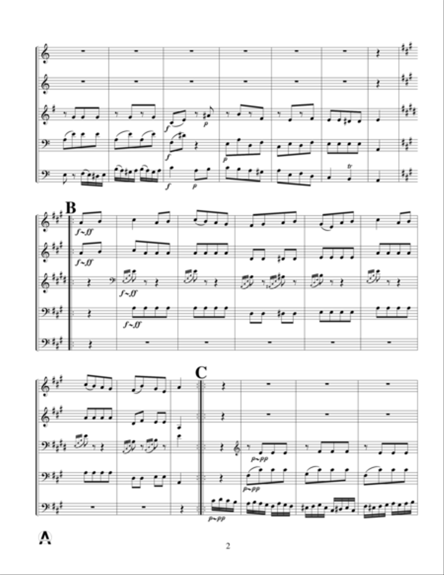 Piano Sonata in A (Third Movement --a.k.a. Turkish March) for brass quintet Horn scores gallery preview page 4