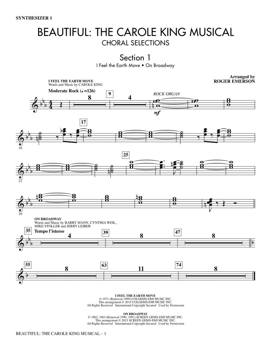 Beautiful: The Carole King Musical (Choral Selections) - Synthesizer I Choir scores gallery preview page 1