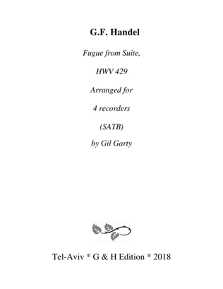 Book cover for Fugue from Suite HWV 429 (arrangement for 4 recorders)
