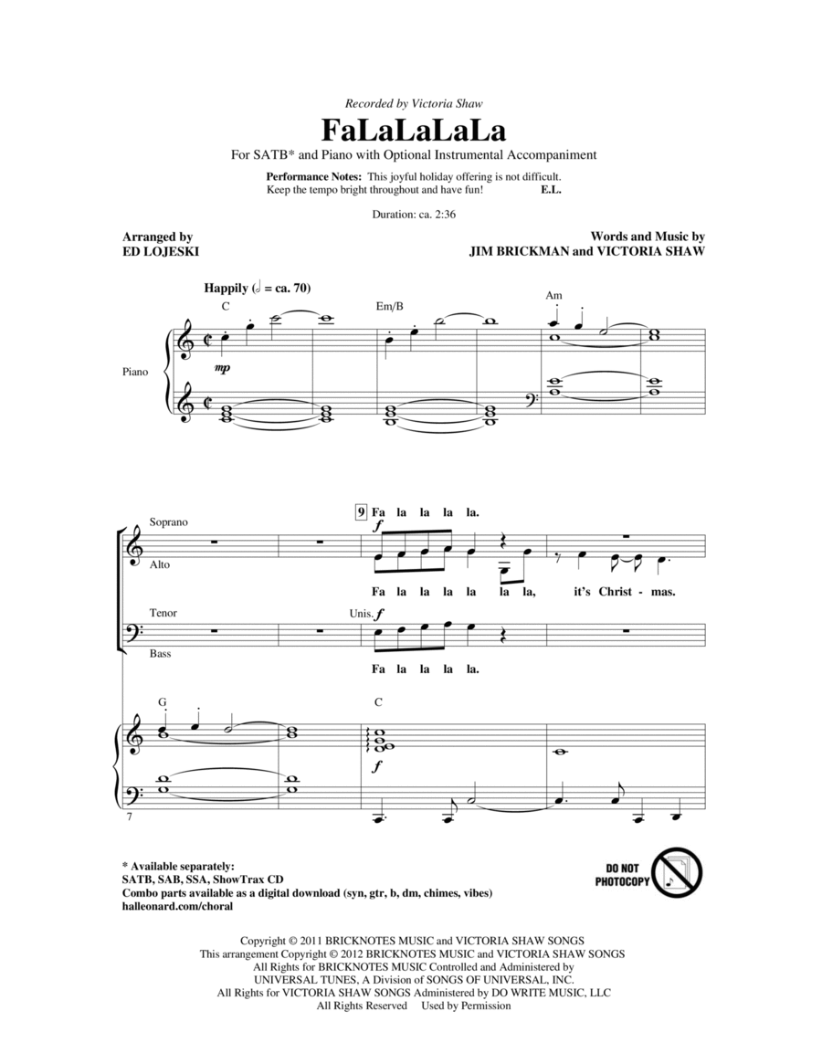 FaLaLaLaLa FaLaLaLaLa 4-Part scores gallery preview page 1