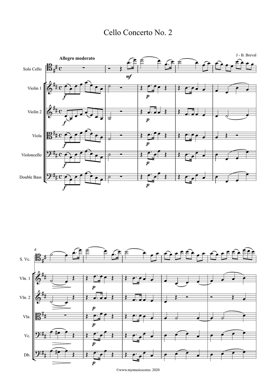Breval Concerto No. 2 for Cello and String Orchestra String Orchestra scores gallery preview page 2