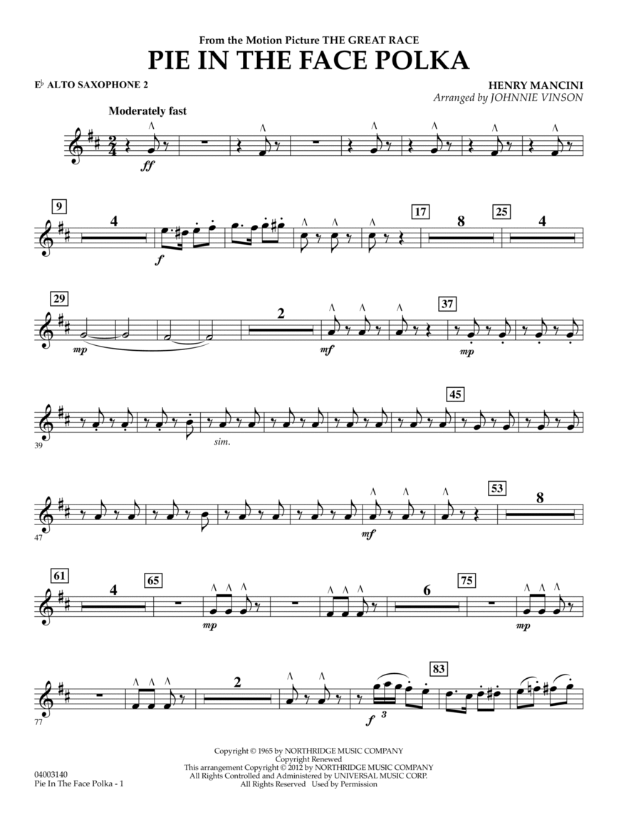 Pie In The Face Polka - Eb Alto Saxophone 2 Concert Band scores gallery preview page 1