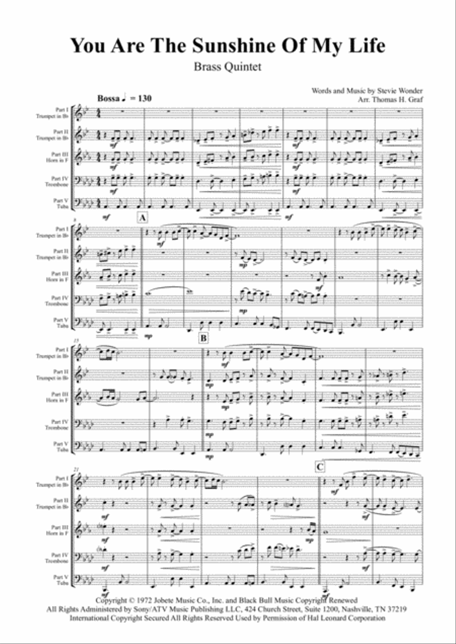 You Are The Sunshine Of My Life Euphonium scores gallery preview page 2