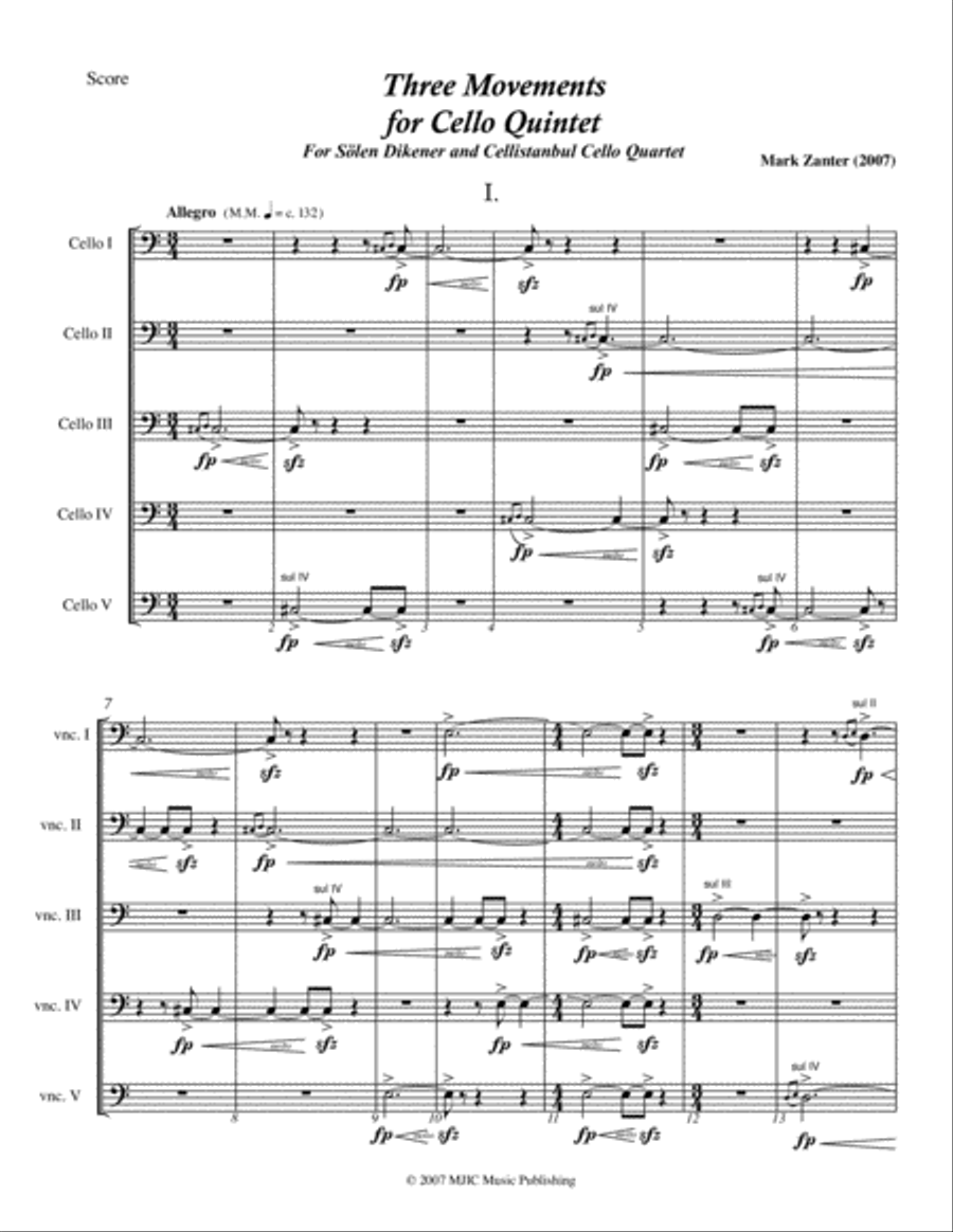 Three Movements for Cello Quintet (2007) Cello scores gallery preview page 3