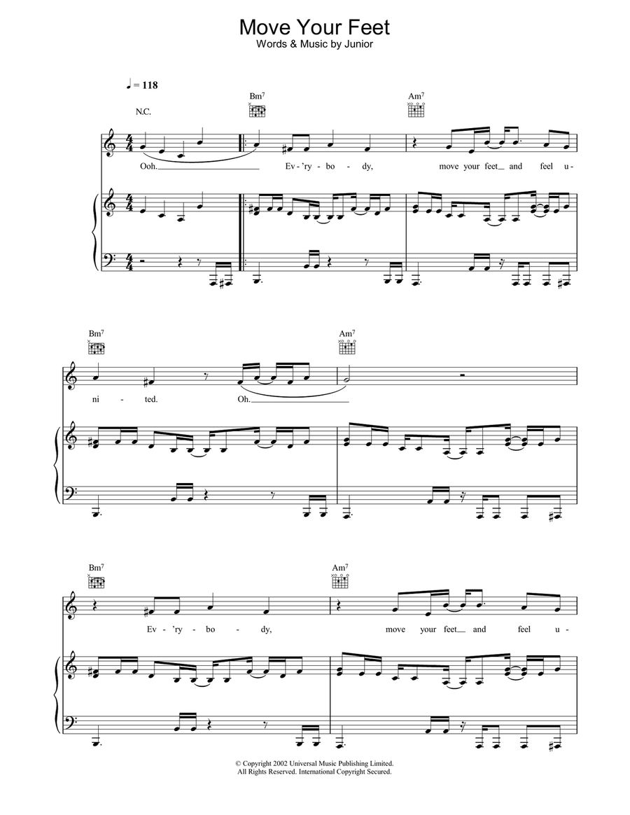 Move Your Feet Piano, Vocal, Guitar scores gallery preview page 1