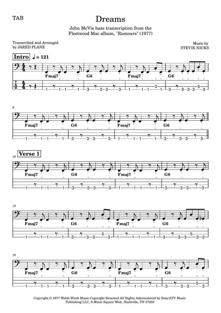 Dreams Guitar Tablature scores gallery preview page 1