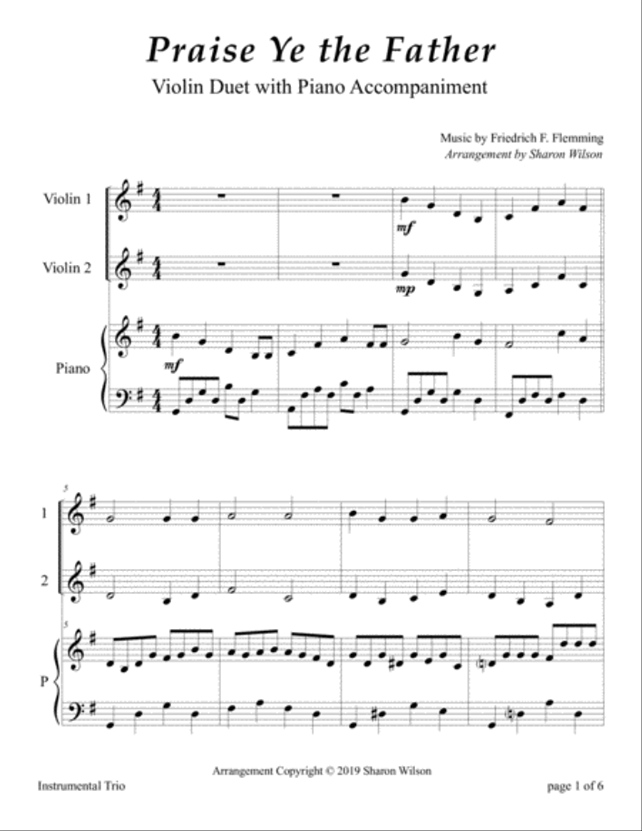 Praise Ye the Father (Violin Duet with Piano accompaniment) String Duet scores gallery preview page 4