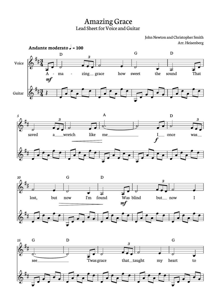Amazing Grace Guitar scores gallery preview page 1