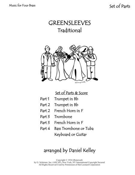 Greensleeves (What Child Is This?) for Brass Quartet (2 Trumpets, French Horn, Bass Trombone or Tuba