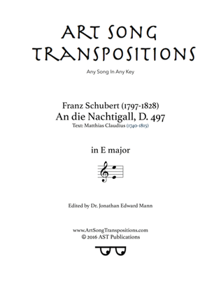 Book cover for SCHUBERT: An die Nachtigall, D. 497 (transposed to E major)