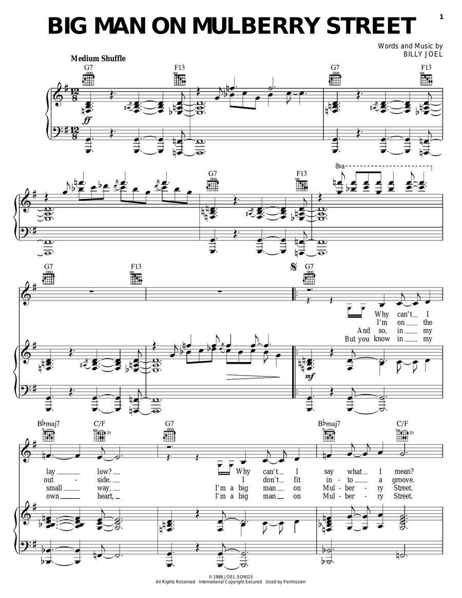 Big Man On Mulberry Street Piano, Vocal, Guitar scores gallery preview page 1