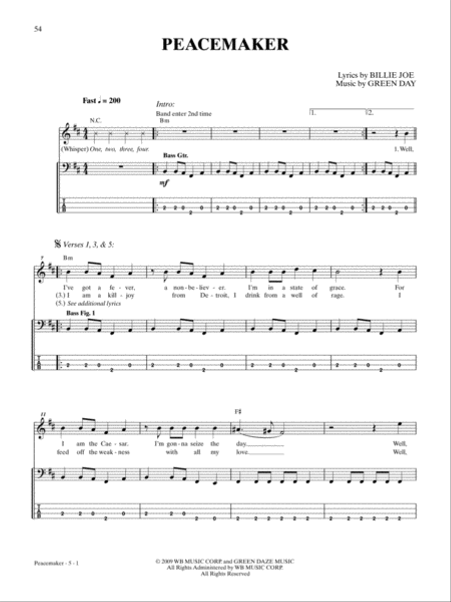 Peacemaker Bass Guitar Tablature scores gallery preview page 1