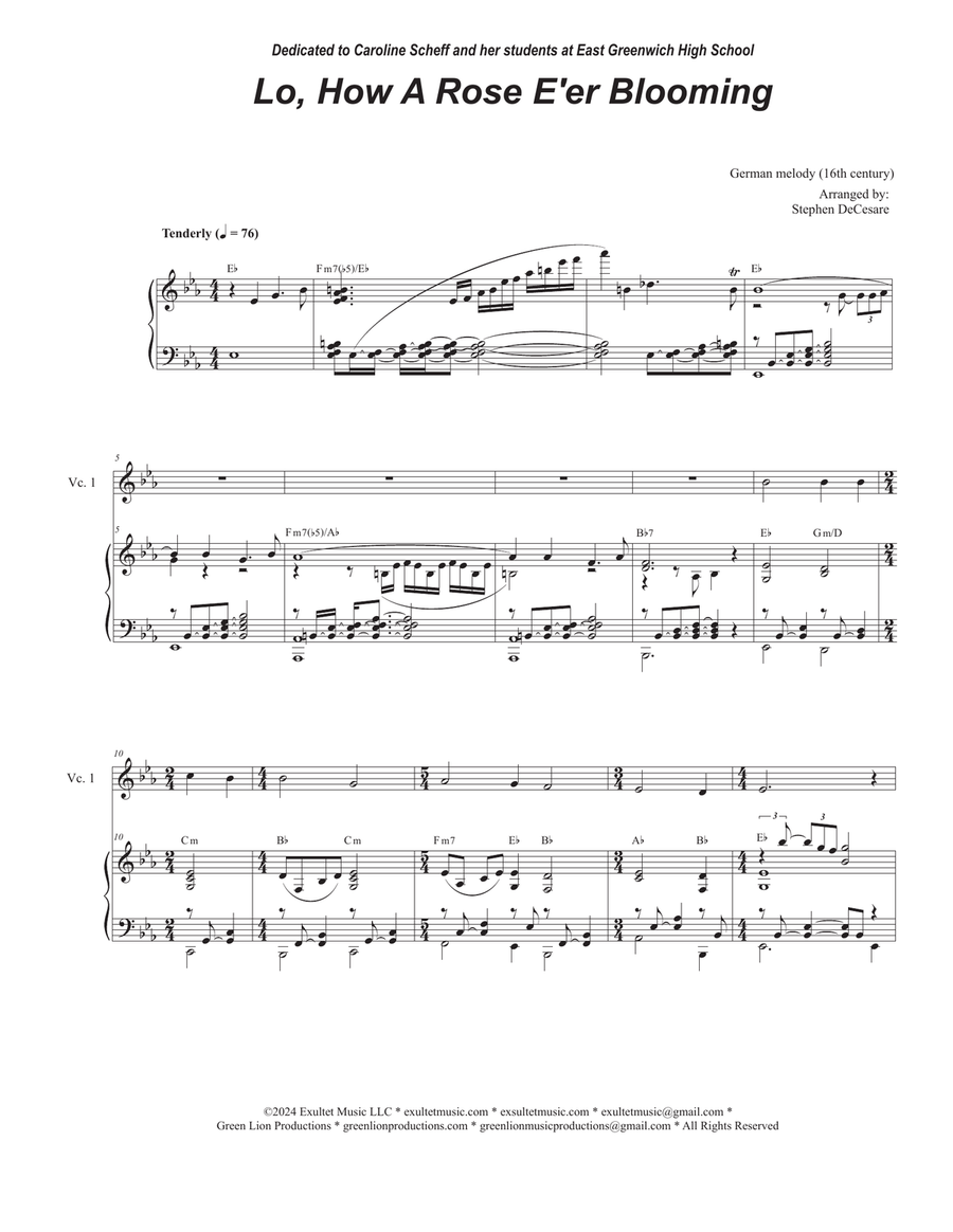 Book cover for Lo, How A Rose E'er Blooming (Cello Duet)