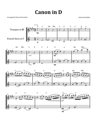 Canon by Pachelbel - Trumpet and French Horn Duet with Chord Notation